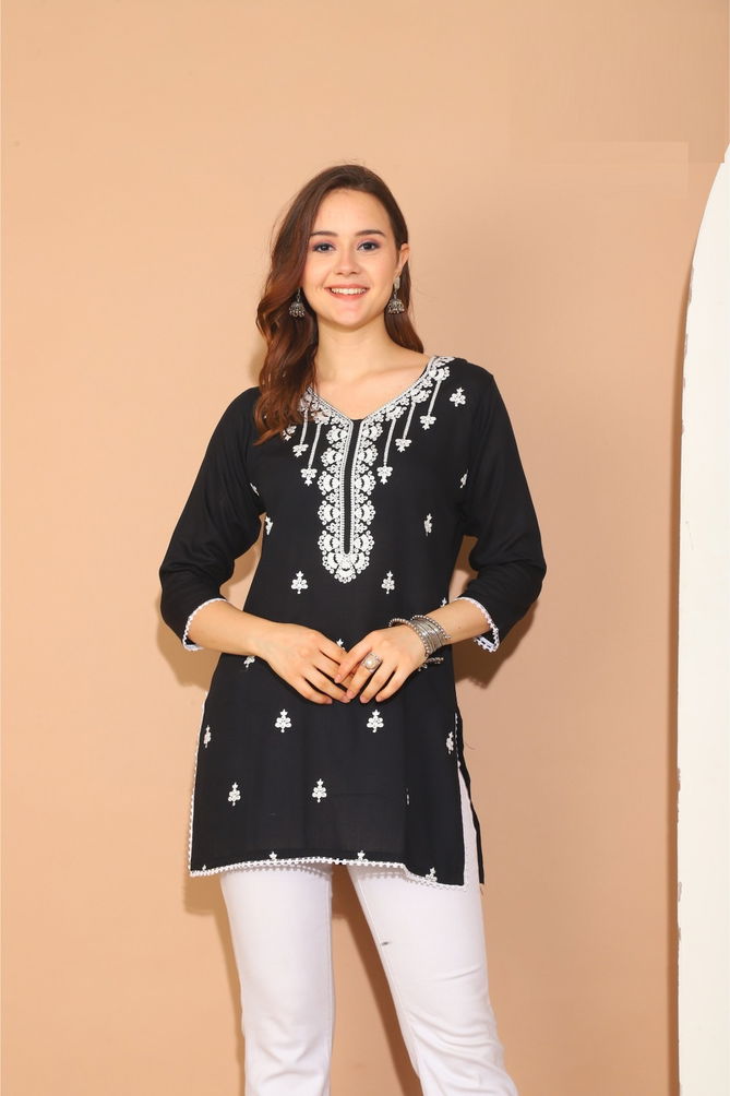 Saamya By Trendy Designer Rayon Short Kurti Wholesale Price In Surat
